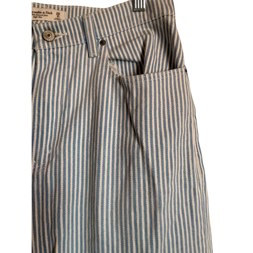 Retro‎ Coastal Abercrombie & Fitch The 90s Relaxed Jean High Rise Striped 28/6 - Picture 10 of 11
